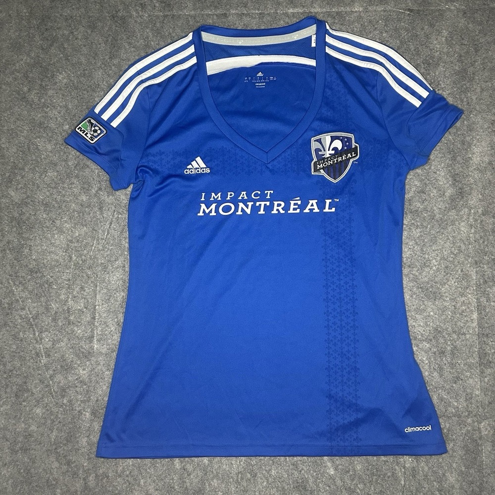 Adidas Women's Large Impact Montreal 2013 Mls Blue Soccer Jersey V Neck